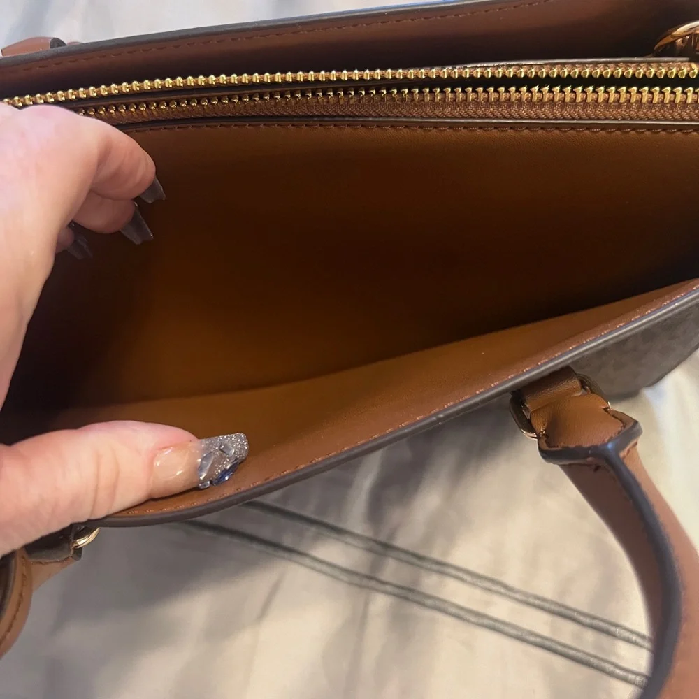 NEW Michael Kors Brown Logo Satchel with Tan Accents - Picture 7 of 9